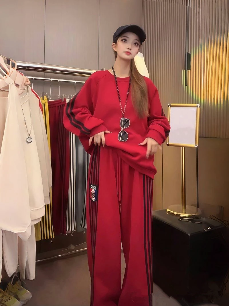 微胖mm大码时尚休闲套装女宽松显瘦遮肉加绒加厚卫衣运动服两件套