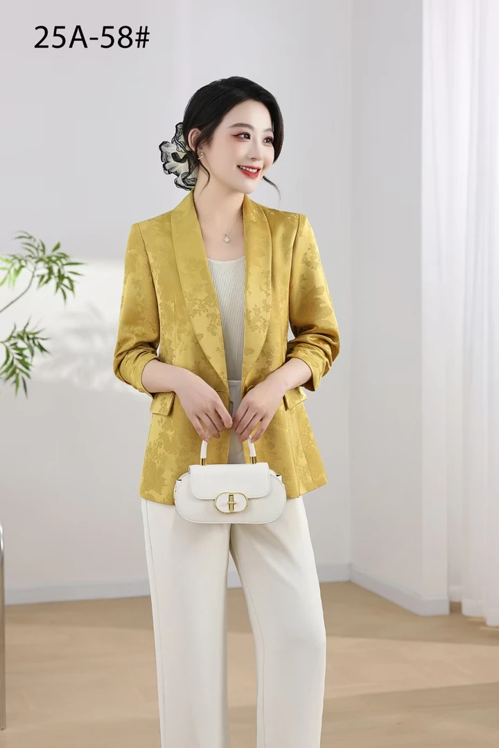 提花中式西装外套女宽松国风休闲上衣轻奢设计感通勤小西服