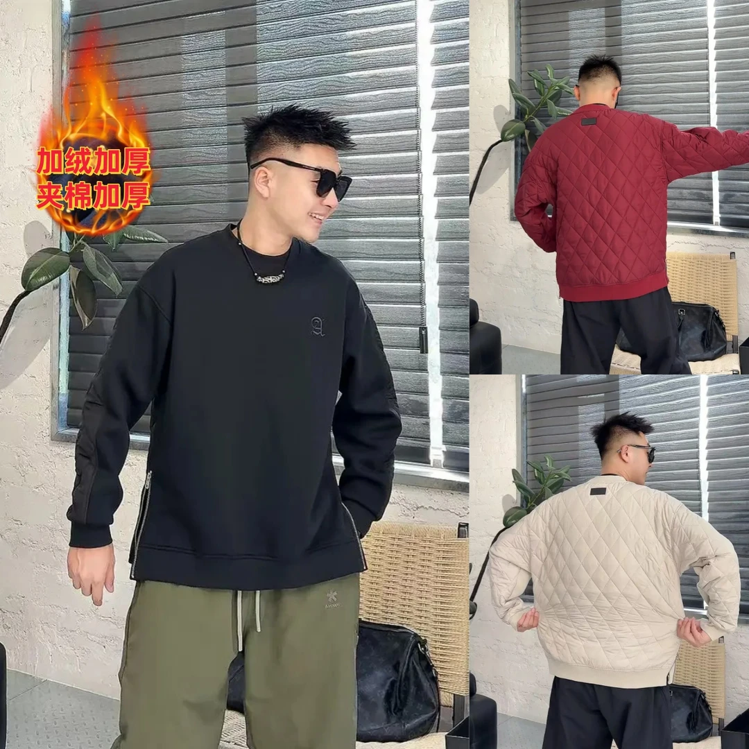 YULE语乐/底摆双拉链设计休闲卫衣加厚圆领长袖棉服男女同款