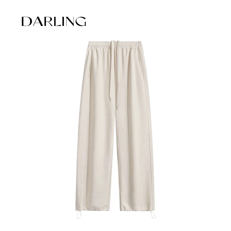大琳Darling2024冬 加绒加厚卫裤高腰直筒脚口抽绳两穿显瘦长裤女