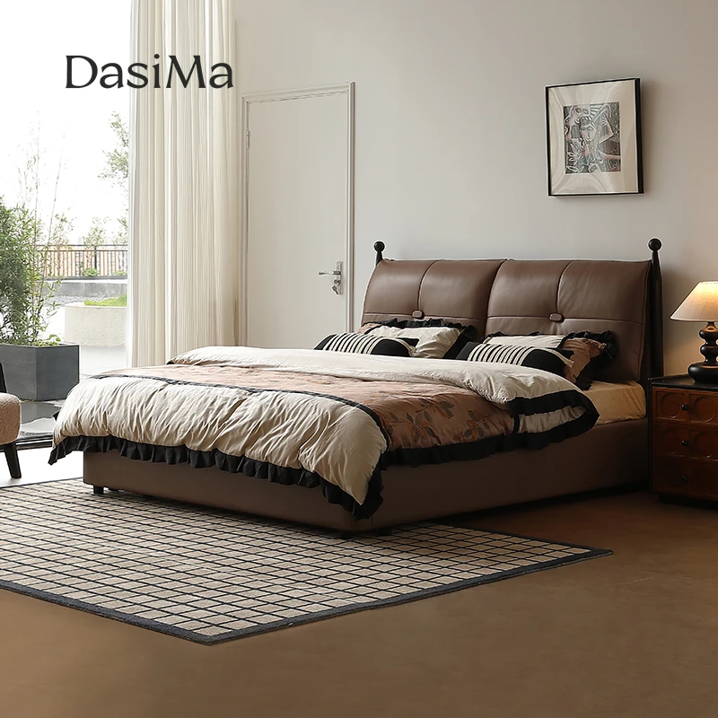 大司马 法式复中古风头层真皮带抽屉储物床1米8双人主卧床双季床