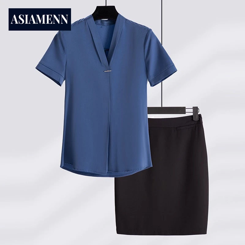 轻熟风职业衬衫西裙套装夏天薄款小个子高级感气质通勤短袖衬衣女