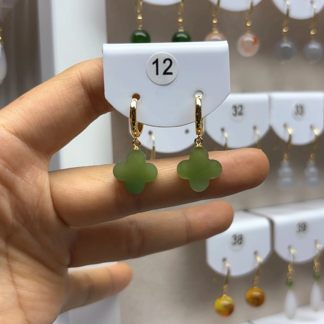 和田玉银S925镶嵌耳饰