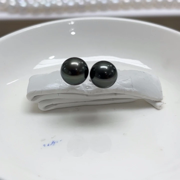 银S925镶嵌耳饰海水珍珠大溪地9-10m 40号