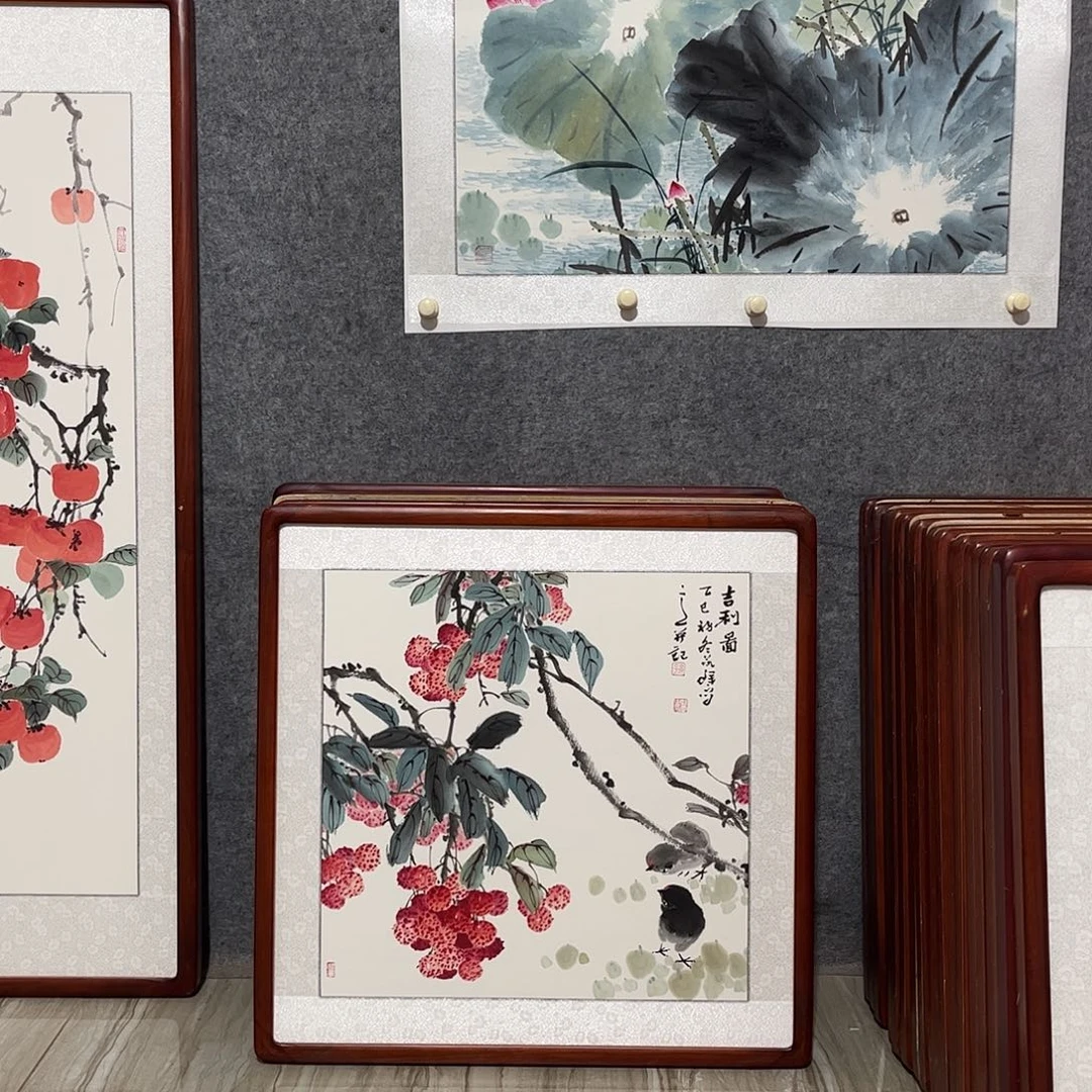 国画书画作品带框63×63