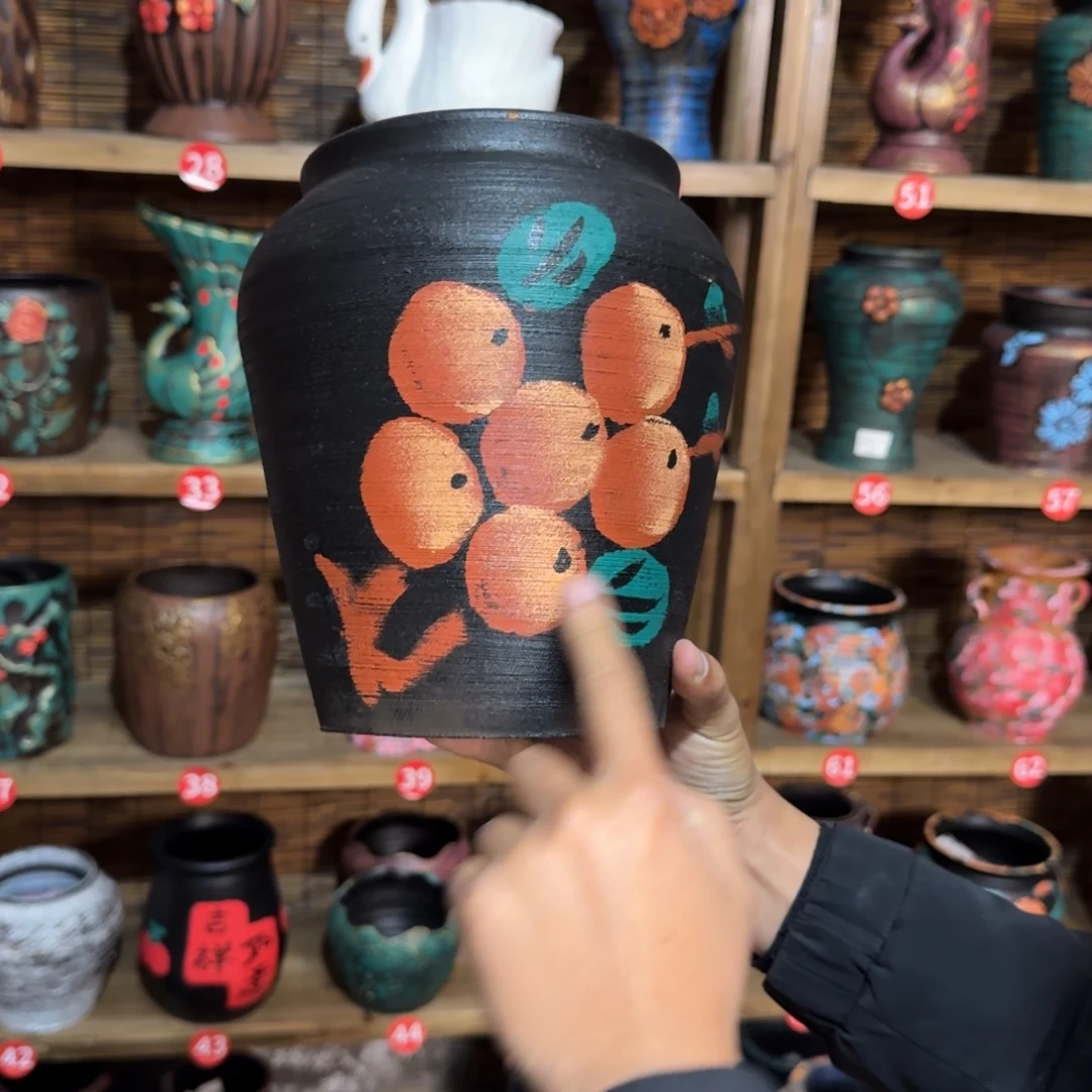 红陶浮雕花盆炸炸炸