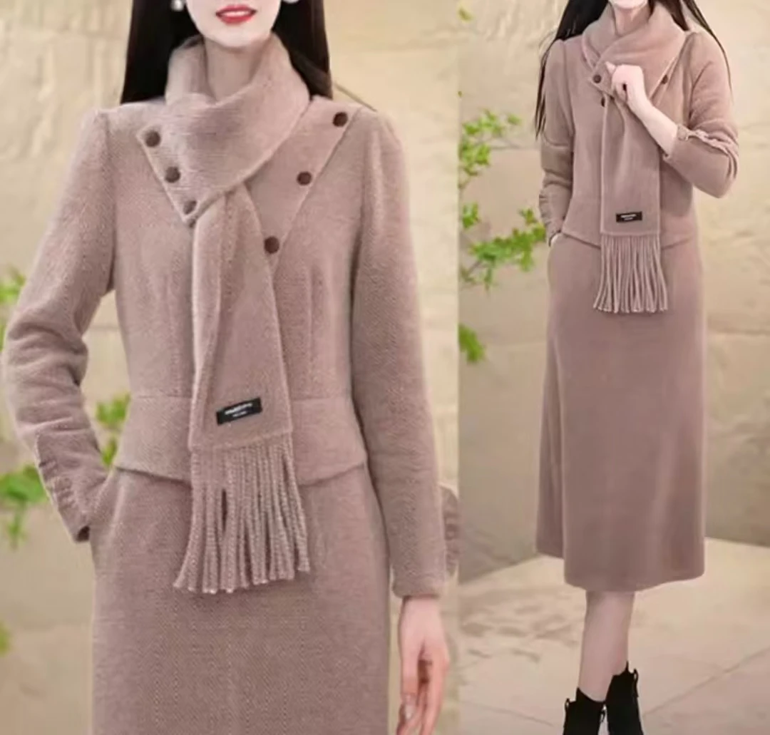 H818时尚套装显瘦气质百搭洋气休闲秋冬轻奢长款长袖连衣裙