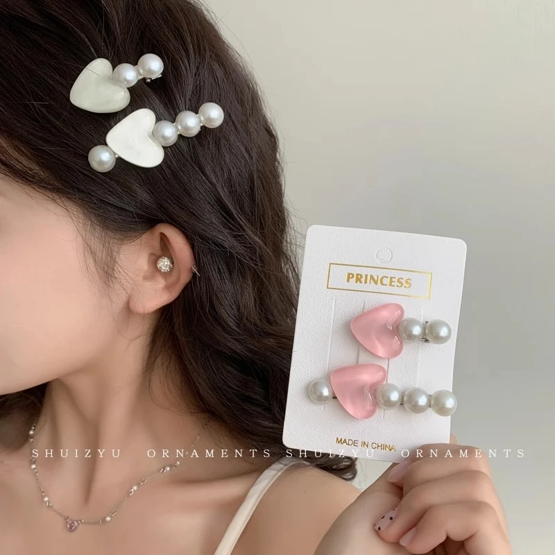 甜美人鱼泡泡爱心珍珠发夹女高级感侧边刘海夹头饰可爱一字夹发卡