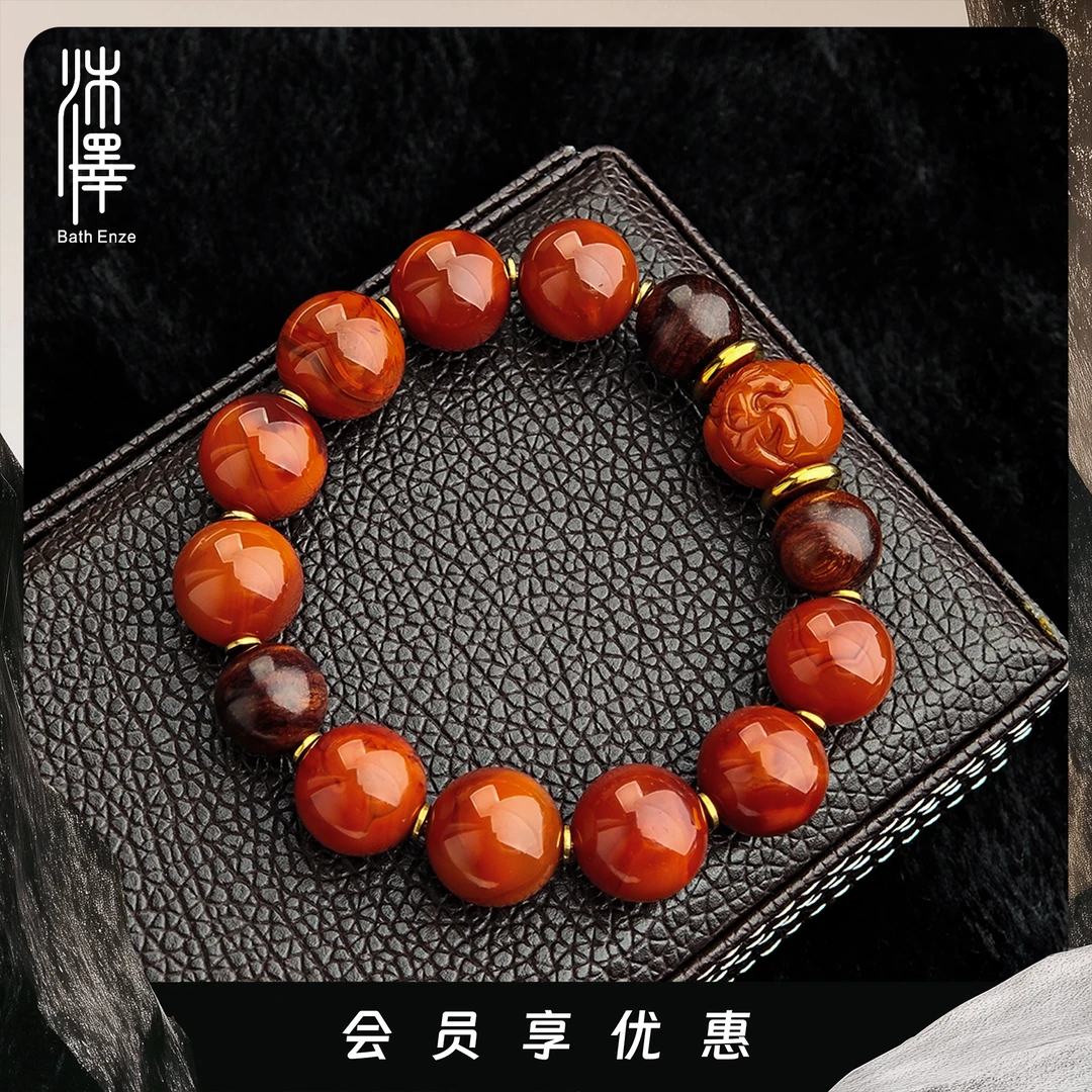 沐泽【丹霞华章】典藏级瓦西料牛血红南红海南黄花梨手串多样性发一