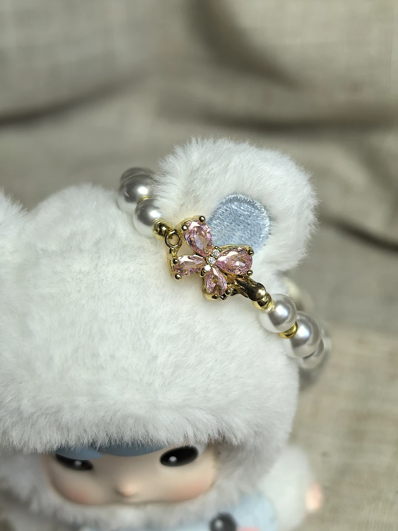 铜合金琉璃手链 粉色蝴蝶扣珍珍款手链手工百搭