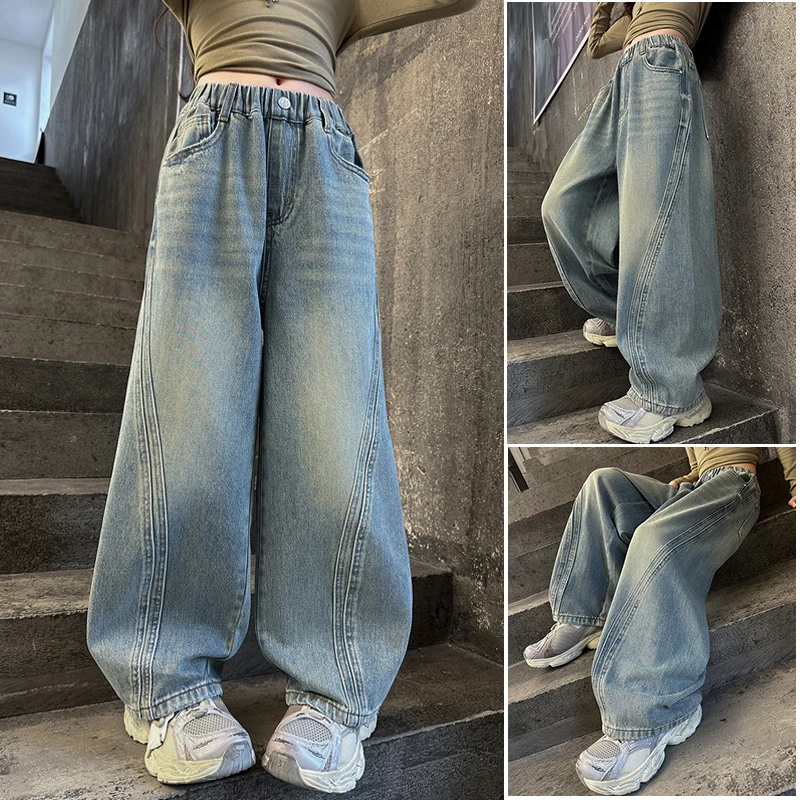 女童裤子春秋款2025新款中大童网红潮款小女孩休闲时髦牛仔弯刀裤