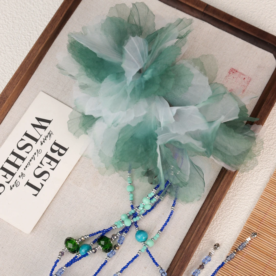 LZ3207 浅蓝色丝带款鲨鱼夹深绿色不规则转转筒琉璃