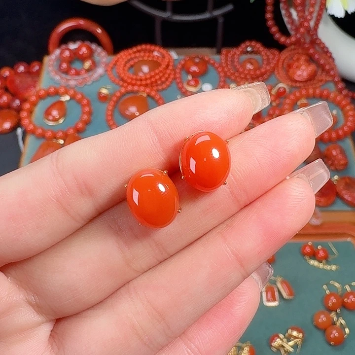 南红玛瑙银S925镶嵌顶货12+