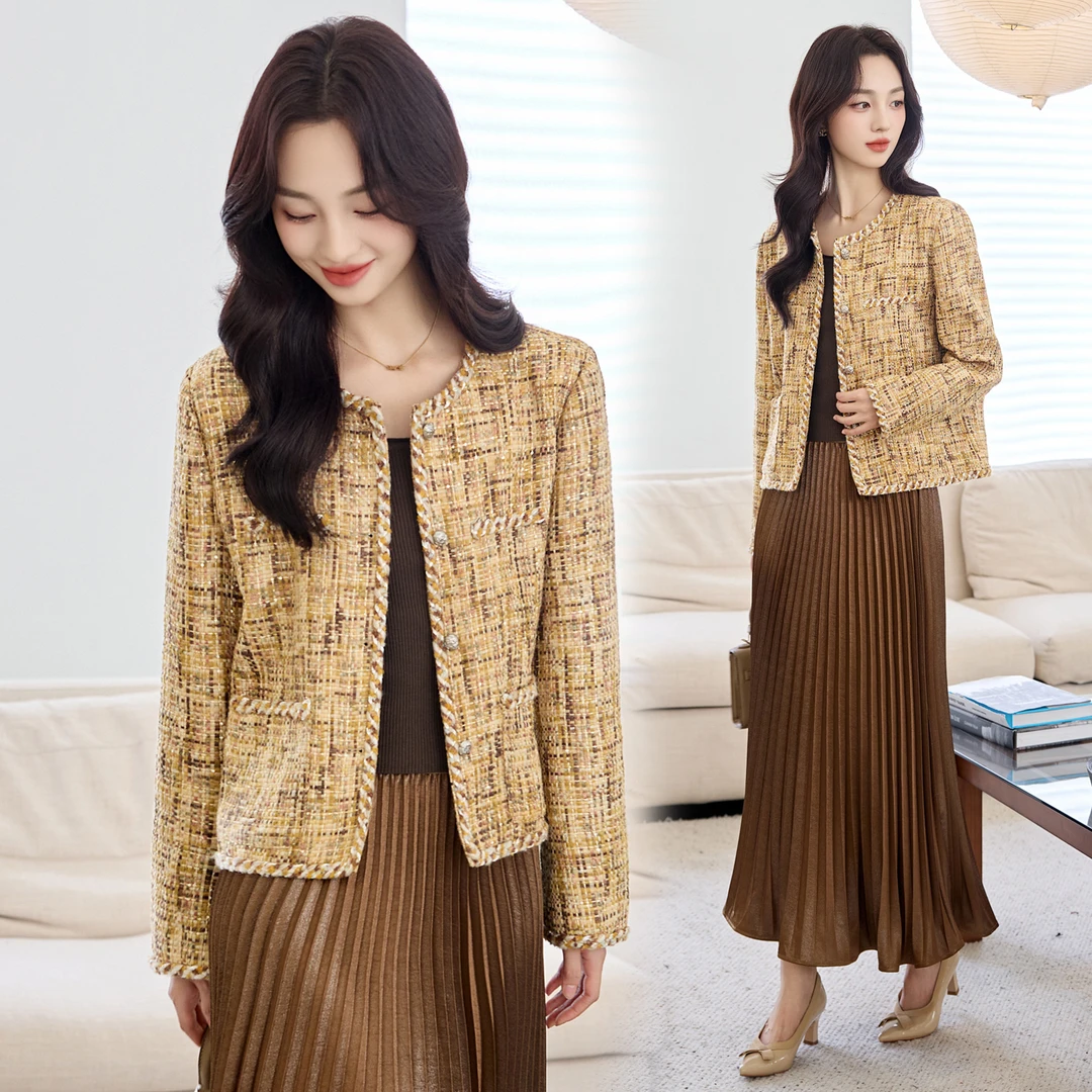 法式小香风短款外套女2025春秋新款高级感优雅气质减龄粗花呢上衣