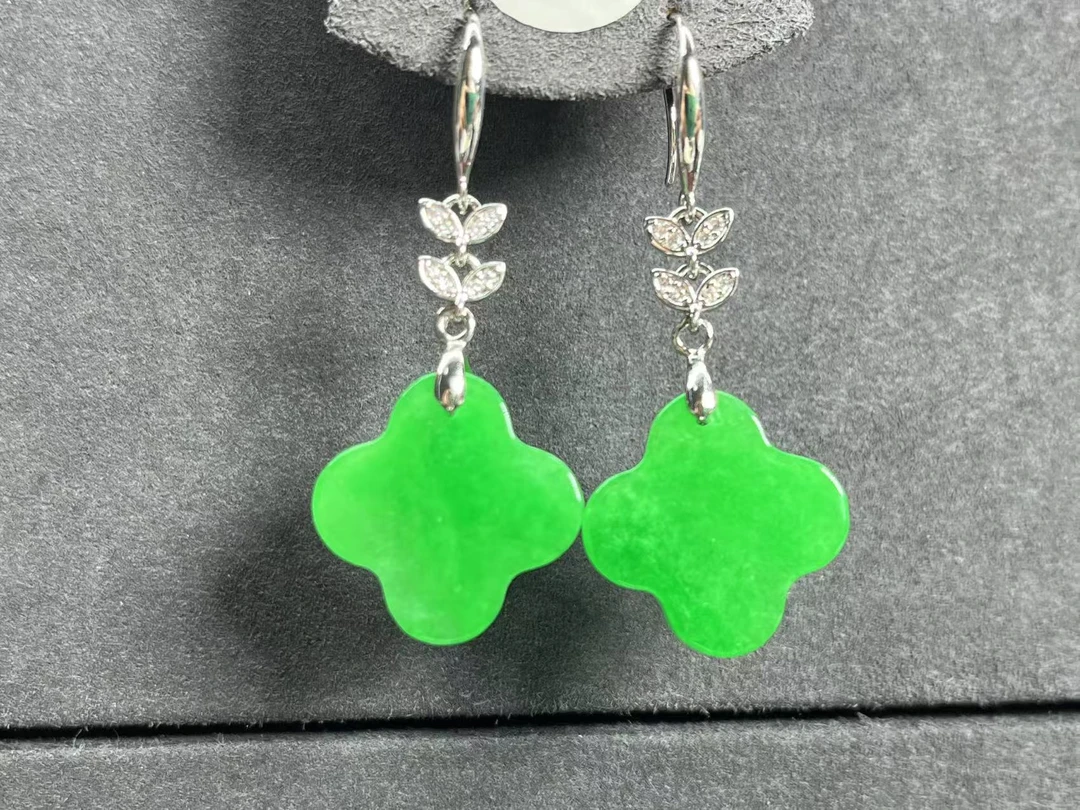 合金珐琅 绿色翡翠四叶草耳饰 经典复古时尚女必备041