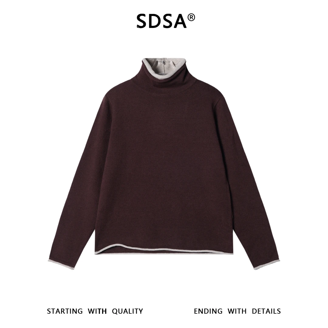 SDSA男士秋冬新款痞帅男装潮牌撞色立领毛衣百搭时尚简约针织衫