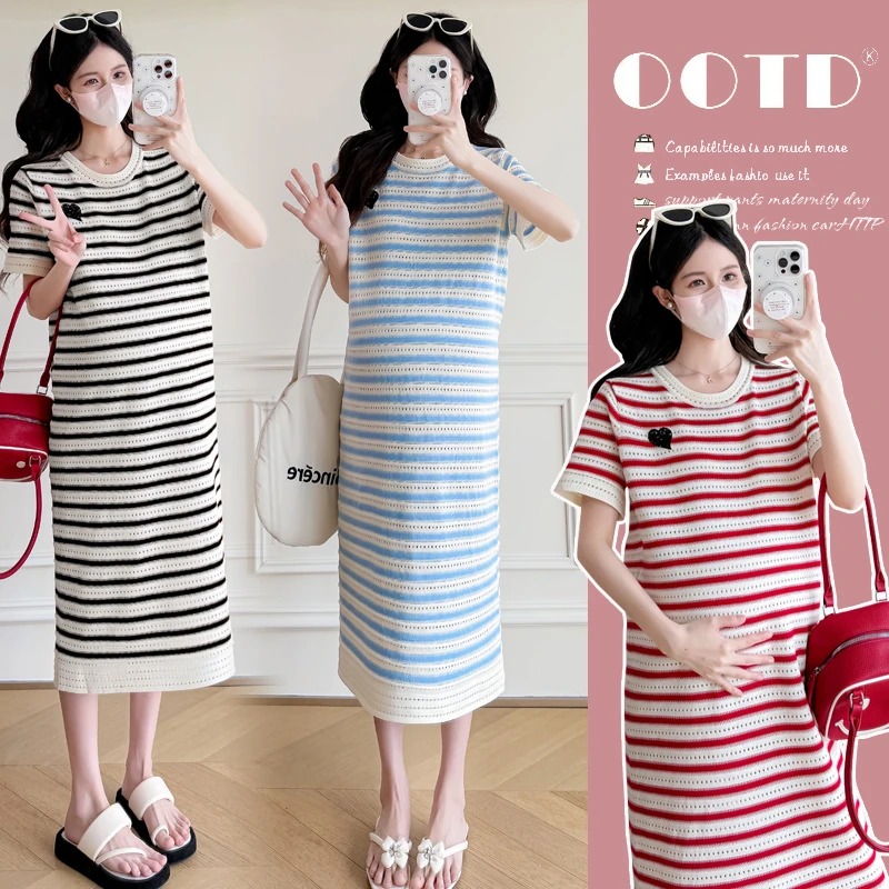 高级感洋气孕妇装夏装连衣裙孕妈妈夏天裙高弹衣服夏季上衣