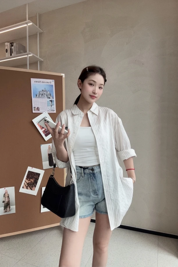 WIWH上衣｜『鑫鑫专属』莱赛尔简约条纹休闲衬衫1E458