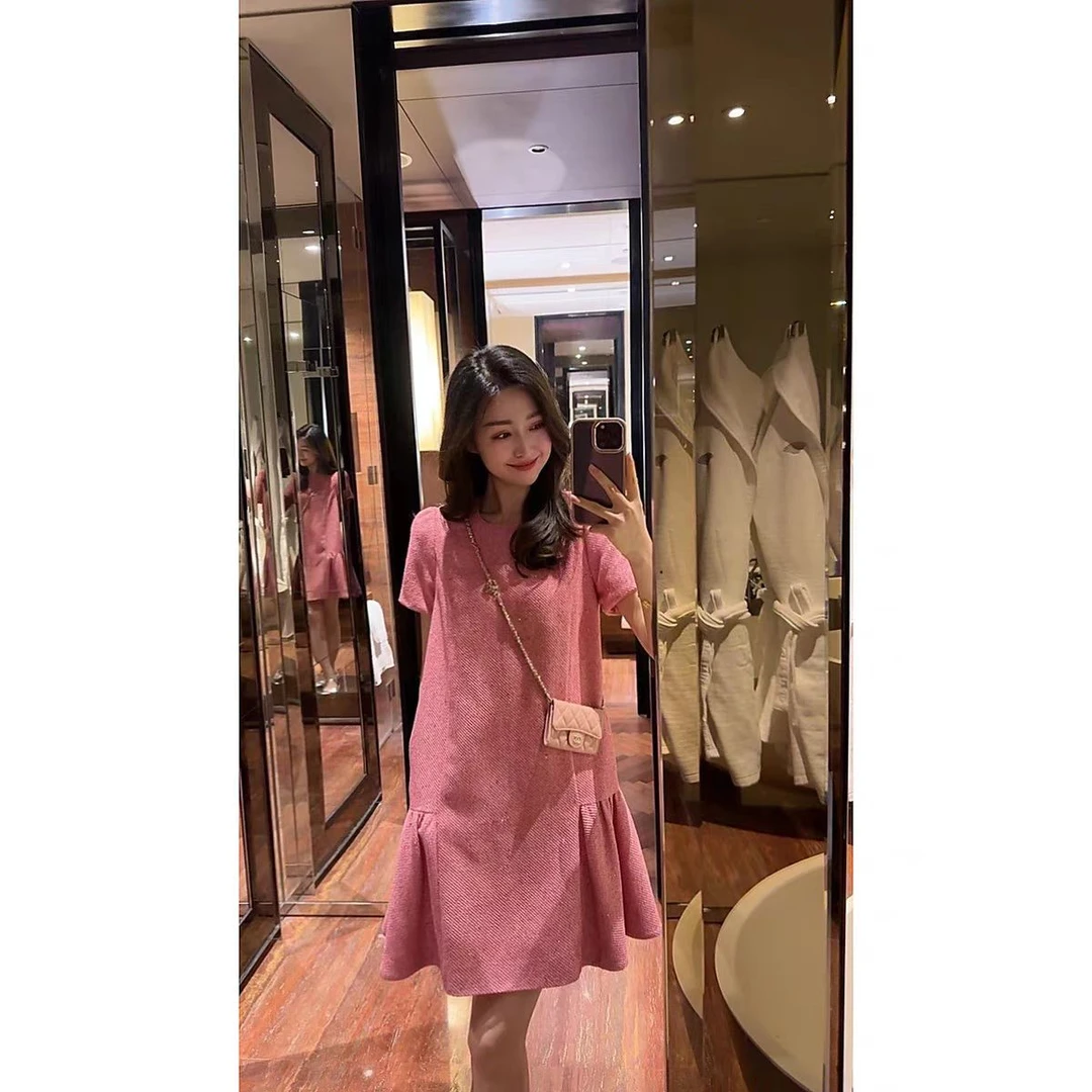 【港岛日落】翻领夏季短袖通勤洋气裙子套头小香风连衣裙