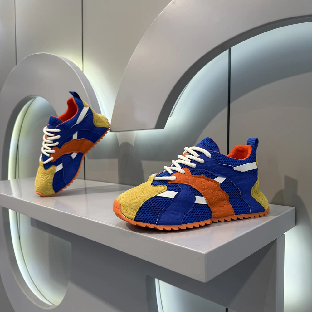 男鞋2025时尚多彩男士复古休闲老爹鞋厚底增高舒适透气百搭网面鞋