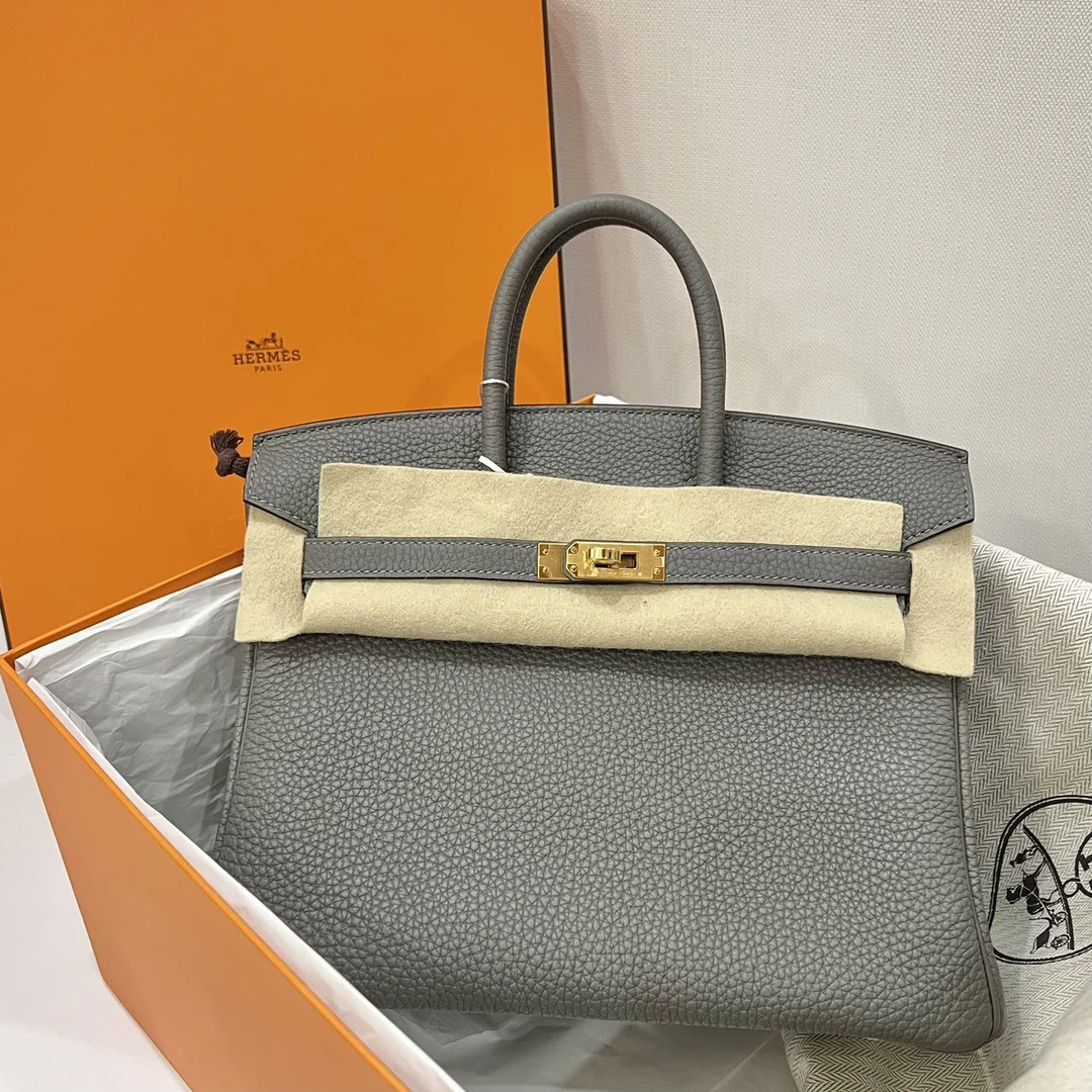 全新未使用 Hermes/爱马仕 蓝总专场/Birkin 25 积雨云灰金扣U刻