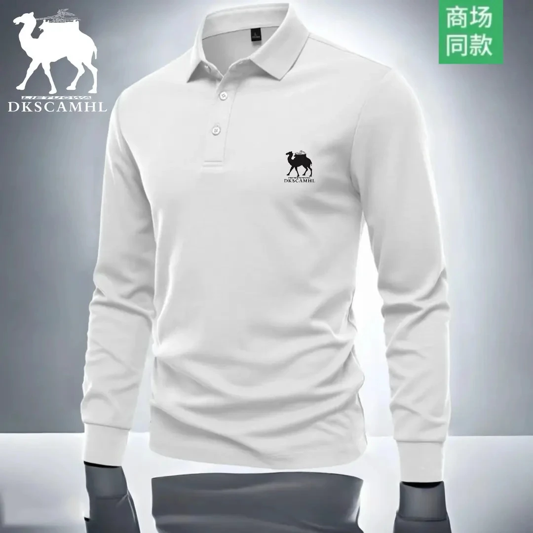 得克萨骆驼polo衫男士长袖秋冬翻领商务休闲上衣卫衣纯色高端T恤