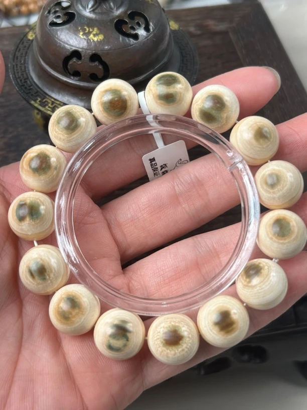 【饭饭猛犸】F9160天然猛犸牙 1.5蓝眼圆珠手串 一物一拍