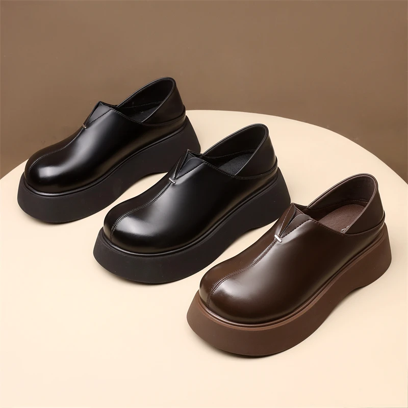 真皮乐福鞋女款一脚蹬两穿百搭单鞋2025春季新款英伦风小皮鞋厚底