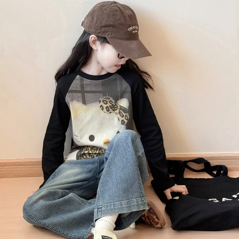 女童独特超好看上衣秋装2025新款儿童长袖打底衫女孩大童辣妹t恤