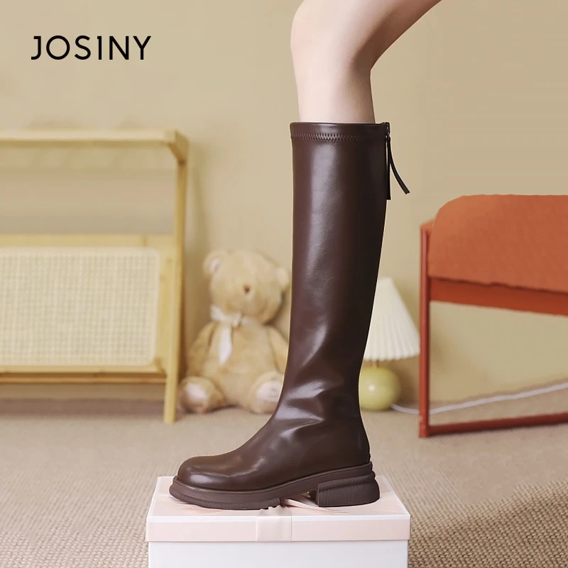 卓诗尼加绒骑士靴长筒靴女2025年秋冬爆款小个子棕色高筒靴子长靴