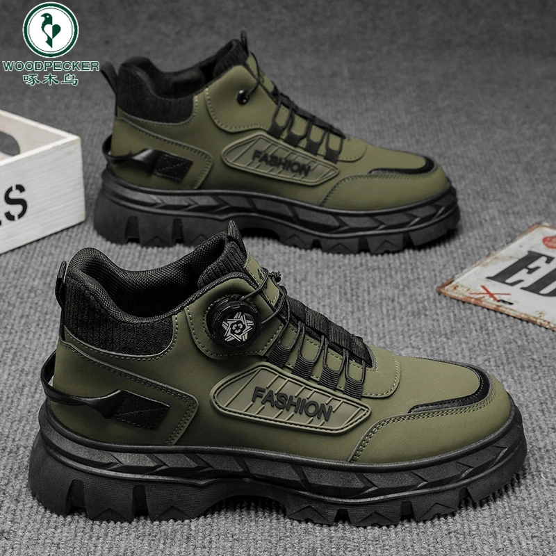 啄木鸟秋季新款男士高帮男鞋潮流休闲英伦复古厚底工装男款鞋子男