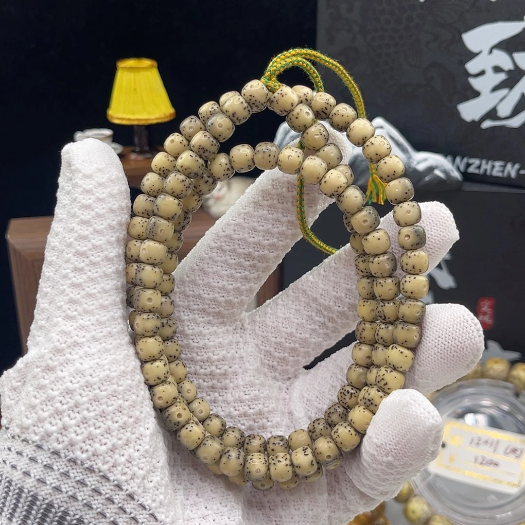 手串星月菩提石玉绿背7×6大留白同枝果108长串