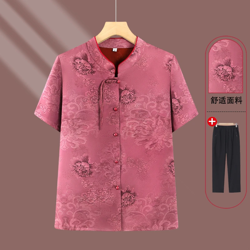 中老年人老年人上衣中式七分夏装妈妈衣服老太太衬衣奶奶夏季衬衫