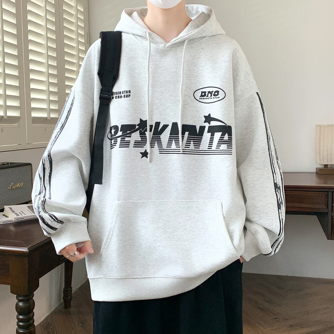 连帽卫衣青少年学院风字母长袖春秋款运动休闲男生高中生港风