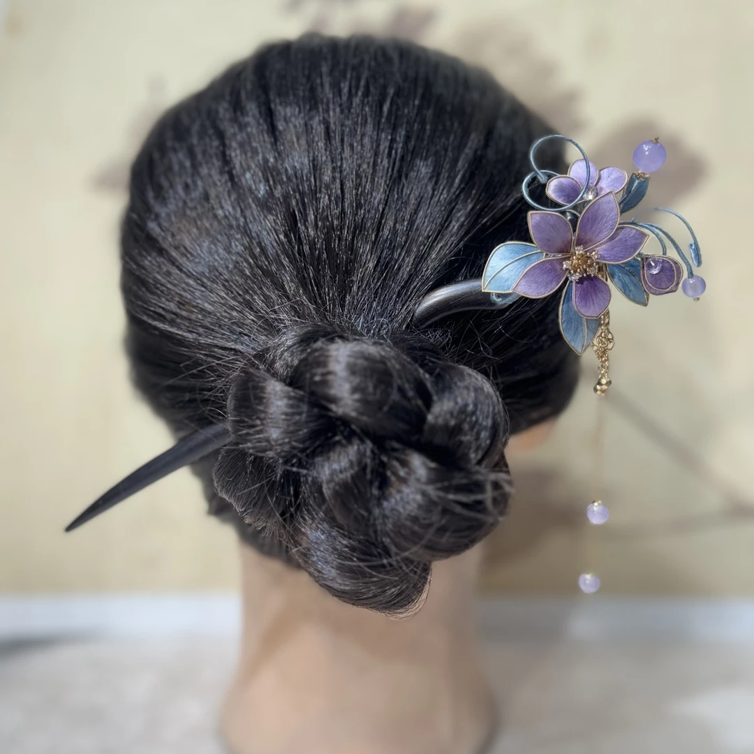 紫色小花发簪 非遗绒花工艺国风仙女百搭款