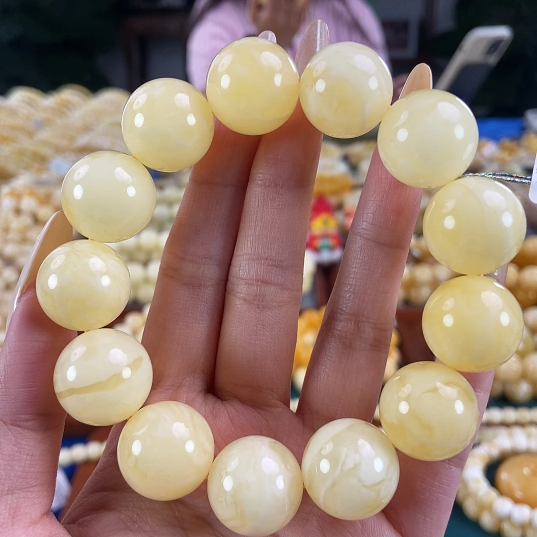 未镶嵌琥珀珠宝奇石18+46.8 白花圆珠