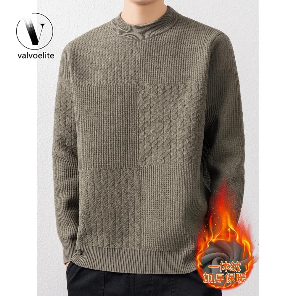 VALVOELITE高端一体绒加厚保暖男毛衣高领内搭针织加绒冬季打底衫