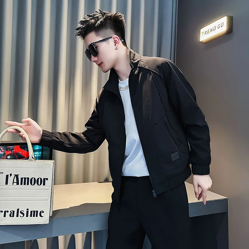外套男款春秋男生衣服高级感爆款痞帅炸街男装青少年立领休闲夹克
