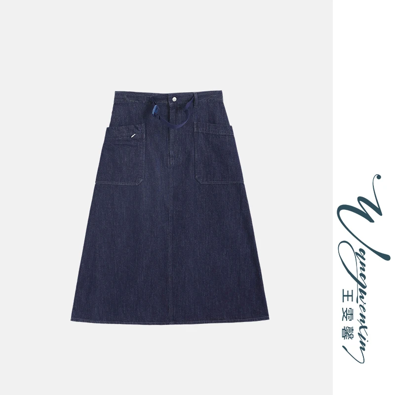 【王雯馨】“海岛有你”日系 复古水洗 大口袋 显瘦百搭 高腰牛仔半裙