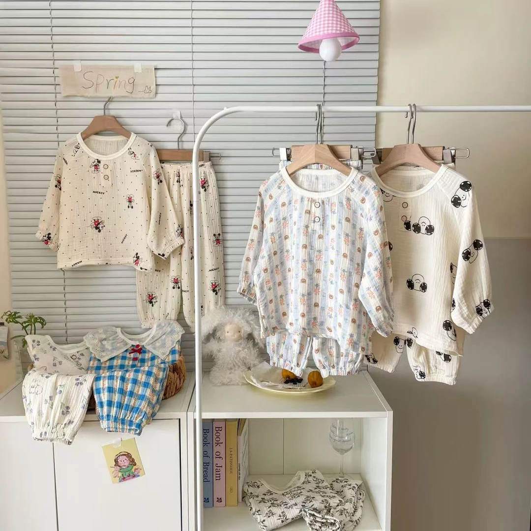 【耀火专属】儿童家居服套装长袖2025新款儿童棉纱卡通春秋睡衣全棉