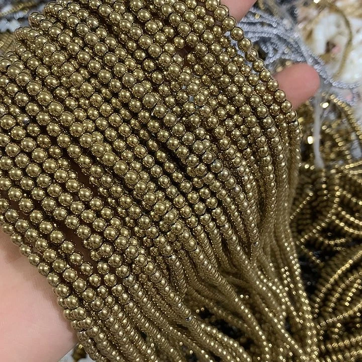 3条4mm金色圆珠黑胆石