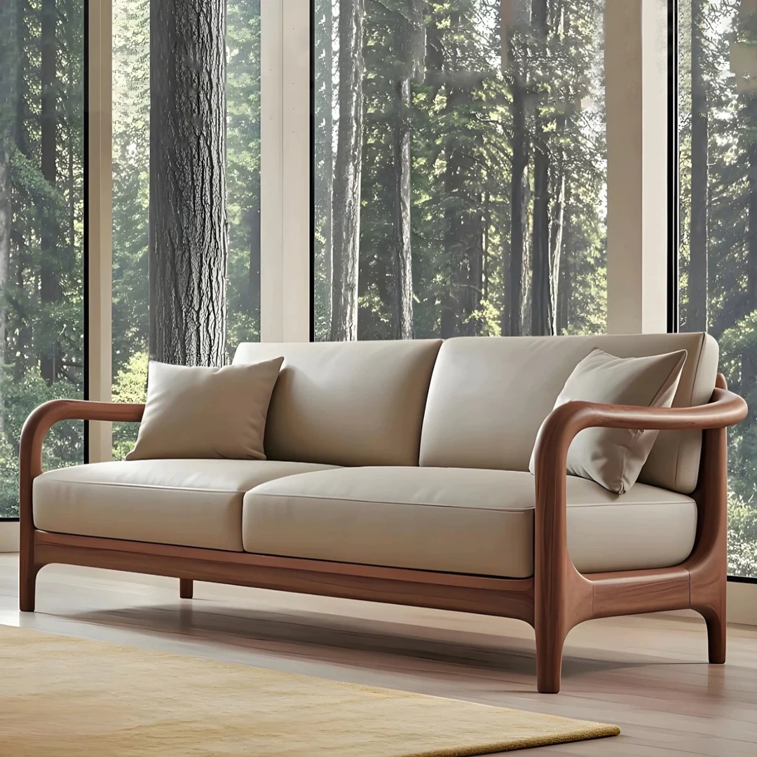 极简新中式北美黑胡桃木直排沙发简约轻奢客厅小户型高端民宿家具