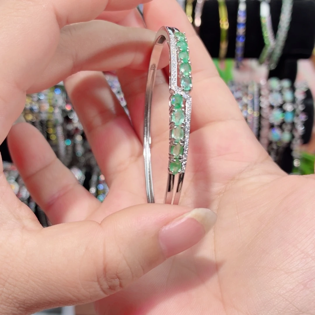 祖母绿手镯银S925镶嵌