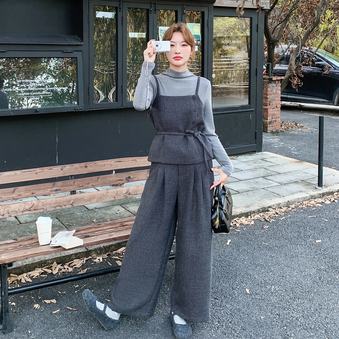 时尚高级感显瘦轻熟风套装女2025秋季新款气质打底吊带长裤三件套