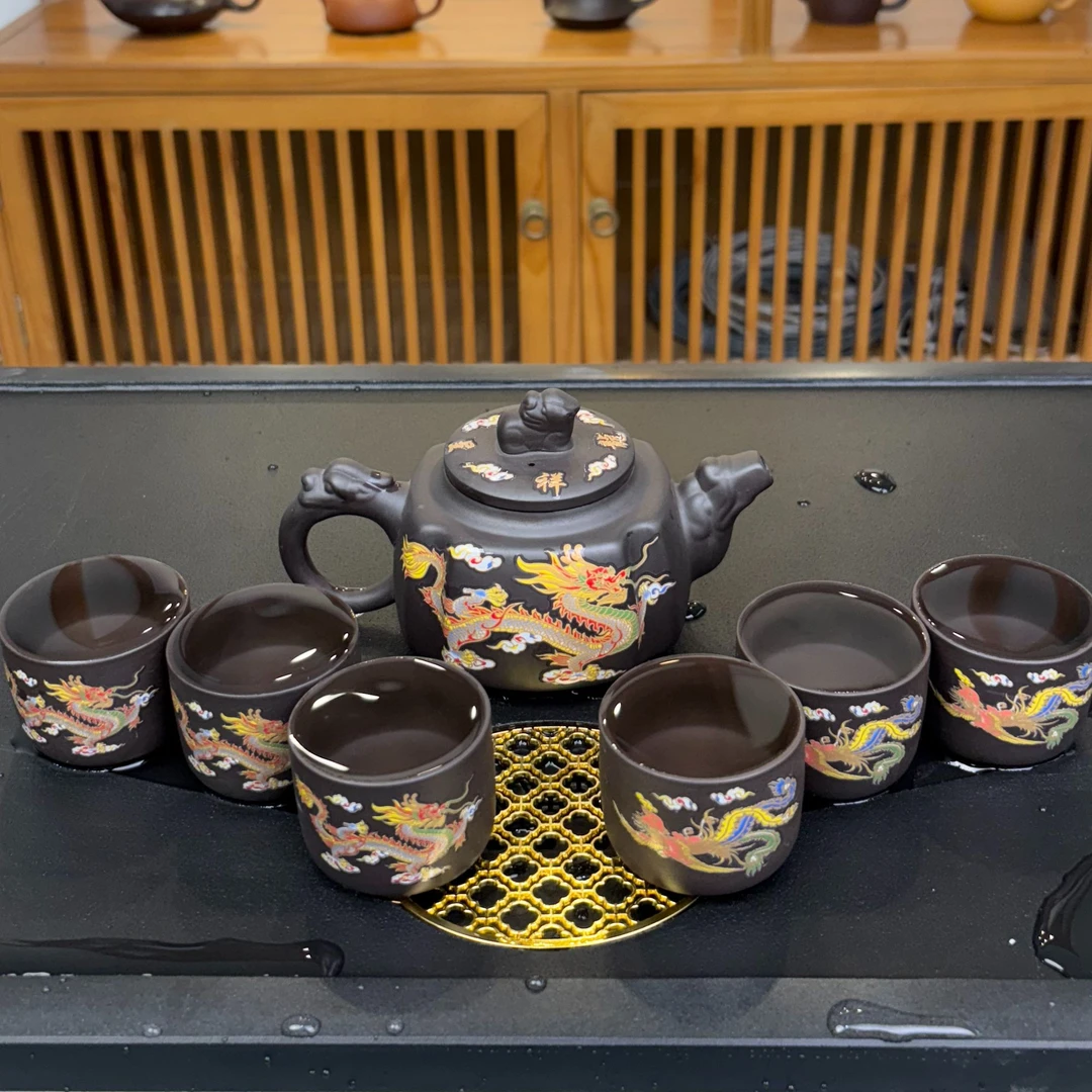 350毫升龙凤变色四方龙尊壶一壶六杯