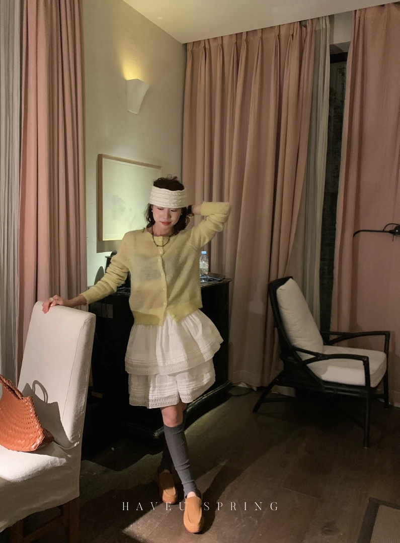 法式甜美芭蕾风白色蓬蓬短裙高腰显瘦减龄A字半身裙