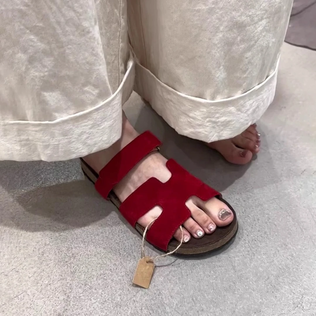 自留款~夏日多巴胺厚底勃肯鞋女复古外穿软皮二舅拖魔术贴凉拖鞋