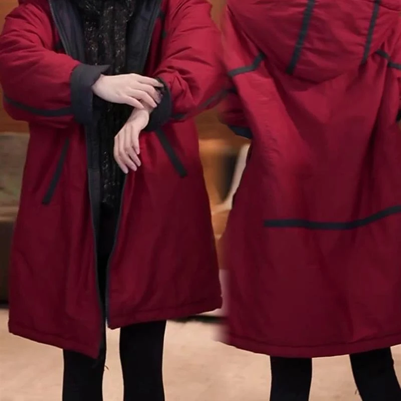 时尚休闲宽松显瘦加厚保暖棉衣2025秋冬季气质双面穿连帽棉服外套