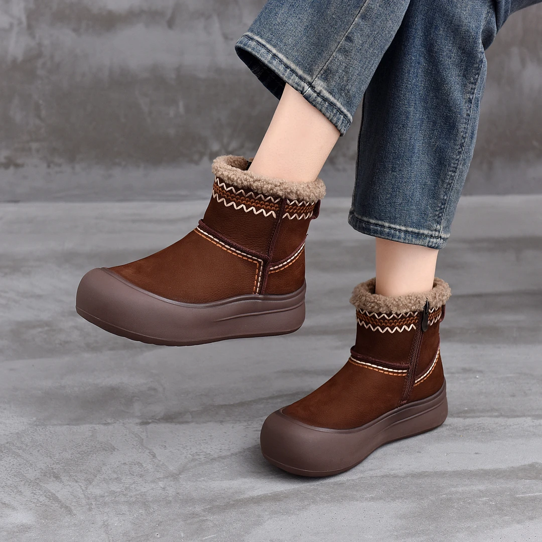 2025年秋冬季新款民族风加绒棉靴女士保暖棉鞋百搭厚底休闲雪地靴