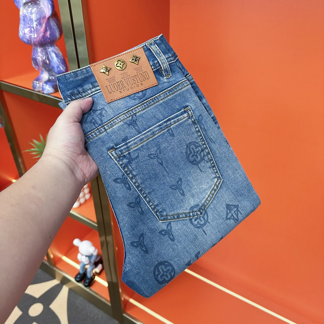 【YS欧品】薄款中腰夏季轻奢休闲牛仔裤男修身提花弹力男士潮流